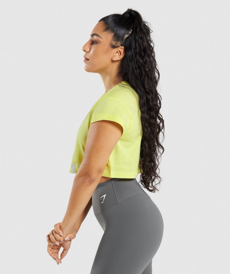 Women's Gymshark Fraction Cropped Tops Yellow | CA 0A8637